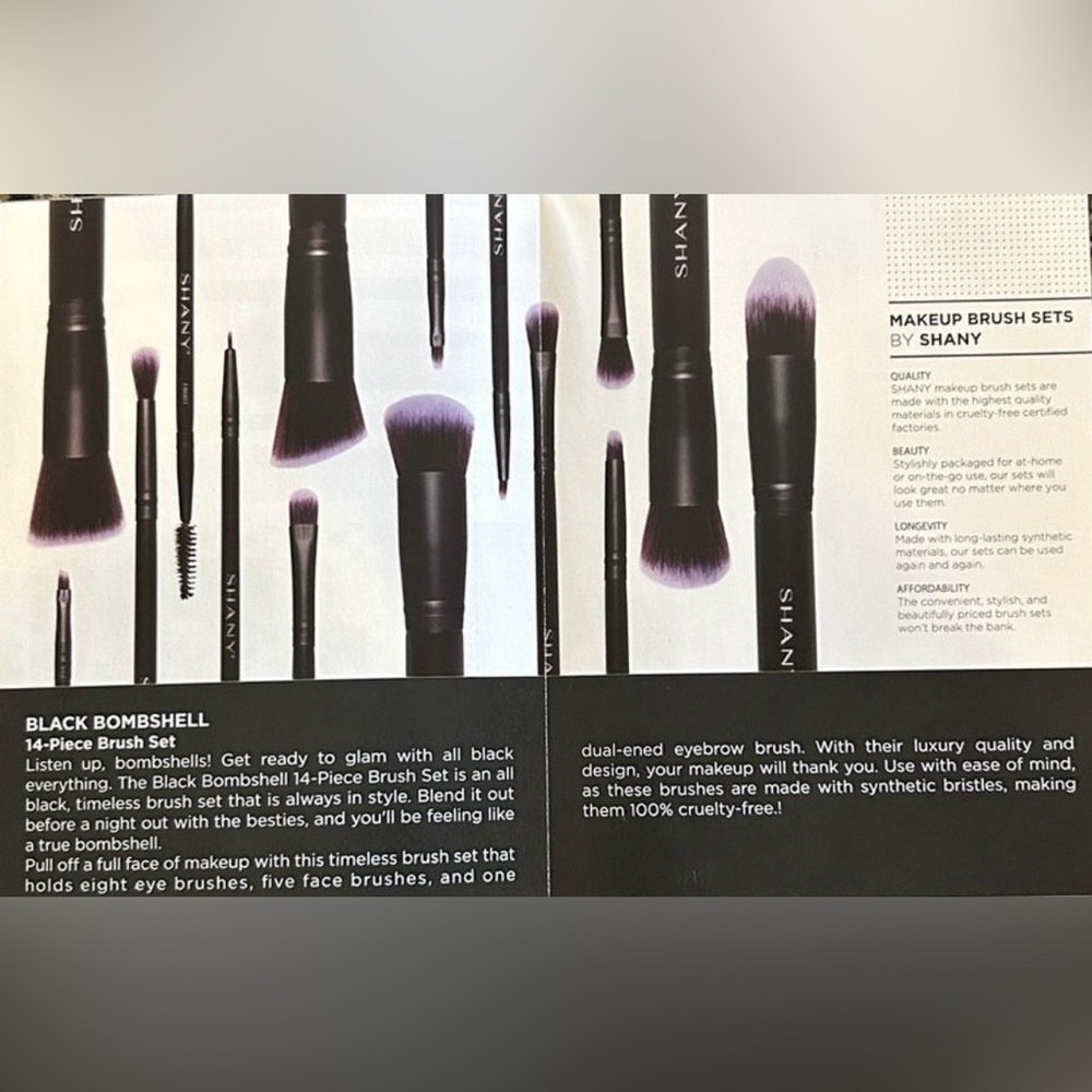 SHANY Black Bombshell 14-Piece Brush Set With Synthetic Bristles, New In Box - Picture 4 of 11